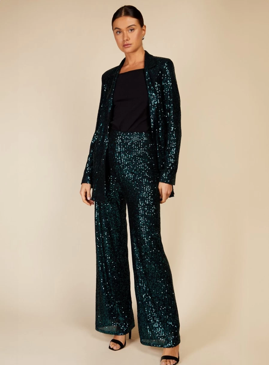 Vogue Williams Women's Green Sequin Trousers Size 16 | Glam Party Pants