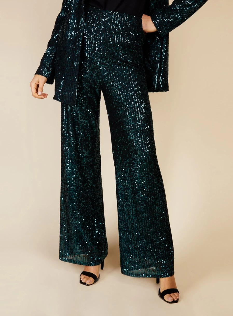 Vogue Williams Women's Green Sequin Trousers Size 16 | Glam Party Pants