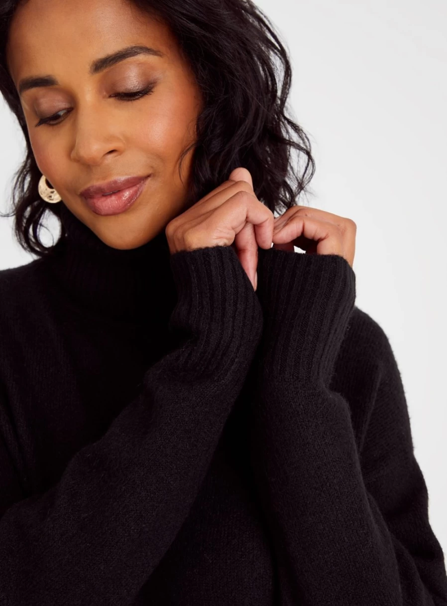 Tu Women's Black Knitted High Neck Jumper Dress - Size 14 Winter Pullover Sweater