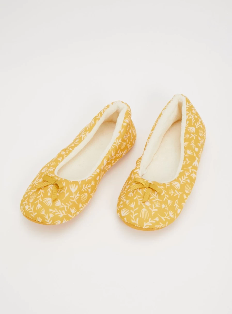 Tu Women's Mustard Floral Ballet Slippers - Size 6 Comfortable Ballerina Shoes