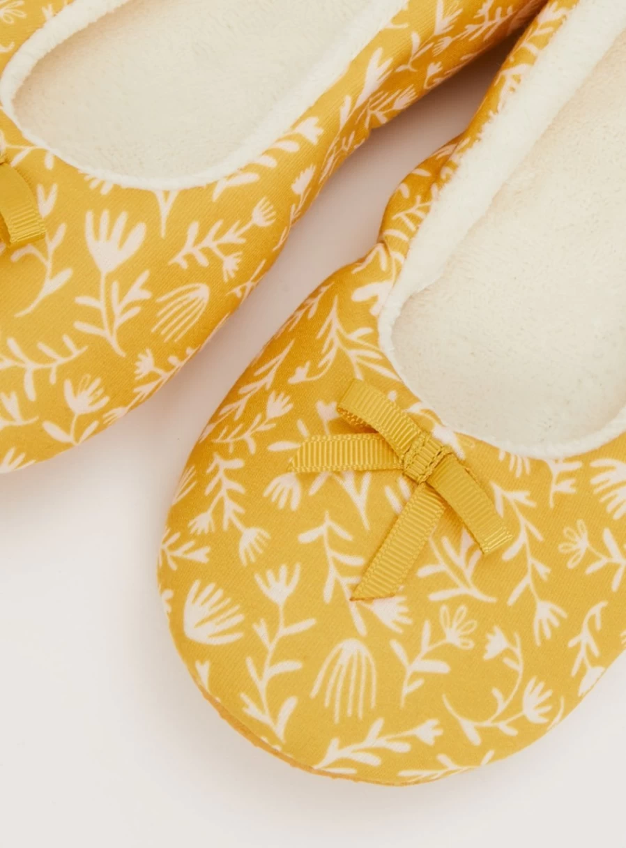 Tu Women's Mustard Floral Ballet Slippers - Size 6 Comfortable Ballerina Shoes