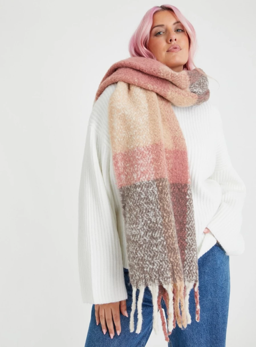 Tu Women's Pink Check Chunky Knit Scarf - One Size Soft Warm Winter Fashion Accessory
