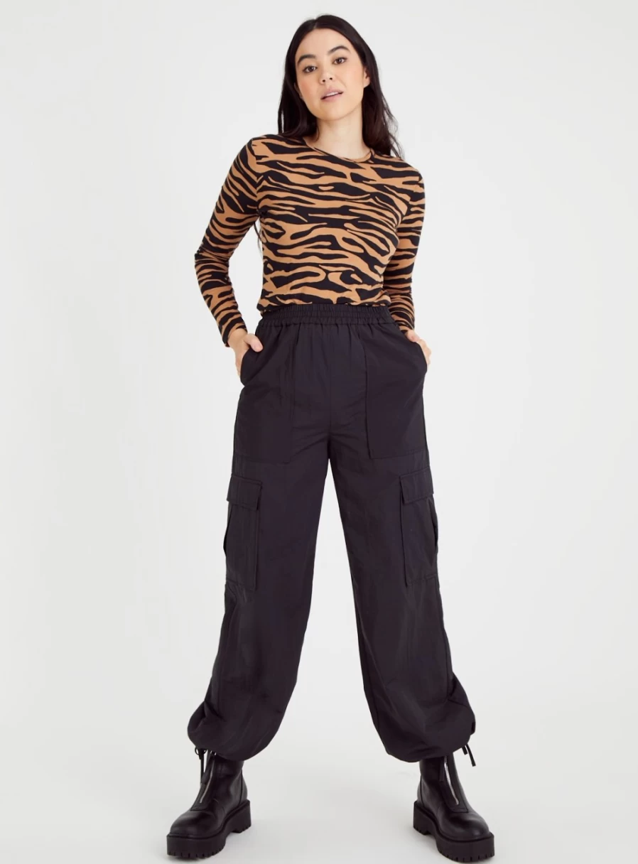 Tu Women's Brown Zebra Print Slim Fit T-Shirt - Stylish Animal Pattern Tee