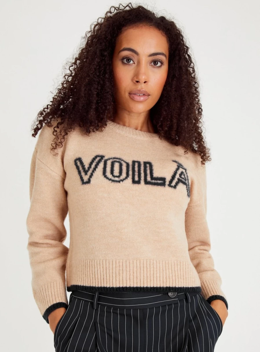 Tu Women's Nude Voila Slogan Jumper - Soft Crewneck Sweater with Trendy Text Design