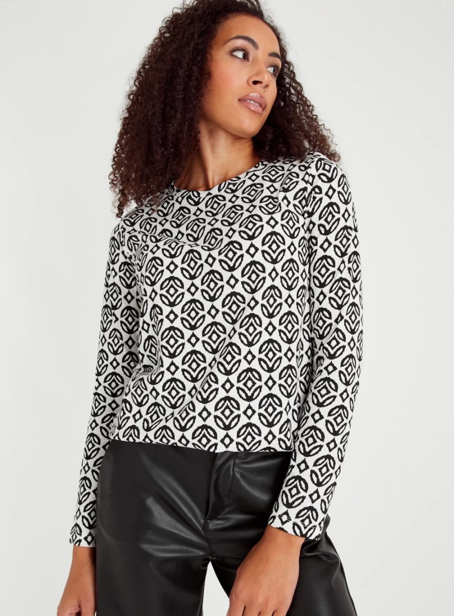 Tu Women's White Geometric Print Regular Fit T-Shirt - Stylish Casual Top