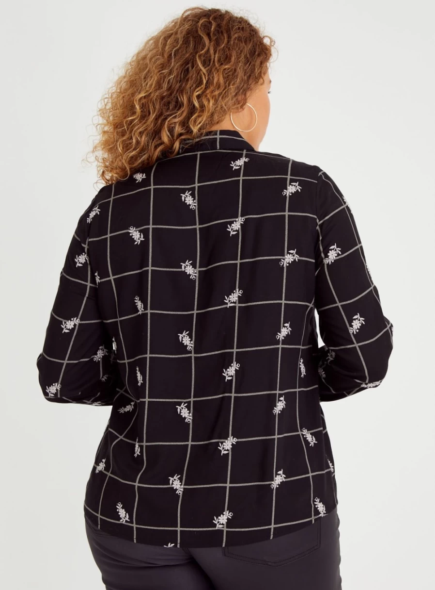 Tu Women's Black Grid Check Embroidered Shirt - Stylish Casual Top for Women