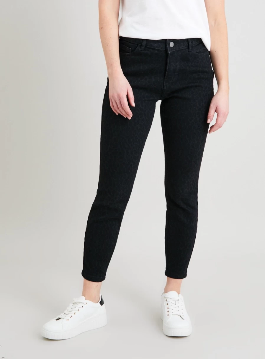 Tu Petite Women's Skinny Jeans - Charcoal Animal Print - Size 12 Petite