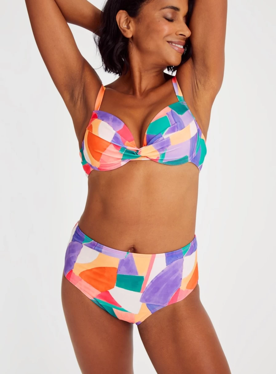 "Tu Women's Pink Abstract Print Bikini Bottoms - High Waisted Swimwear"