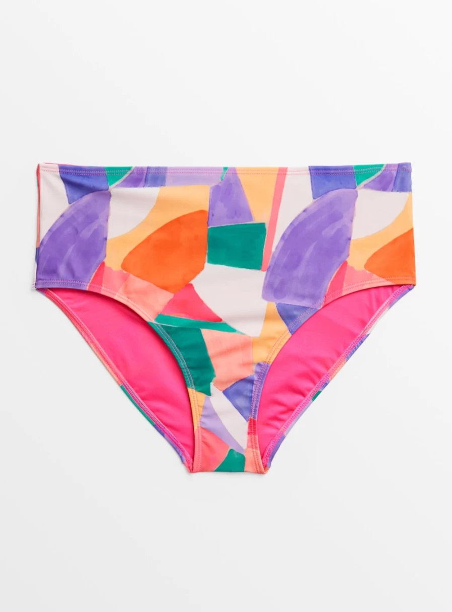 "Tu Women's Pink Abstract Print Bikini Bottoms - High Waisted Swimwear"