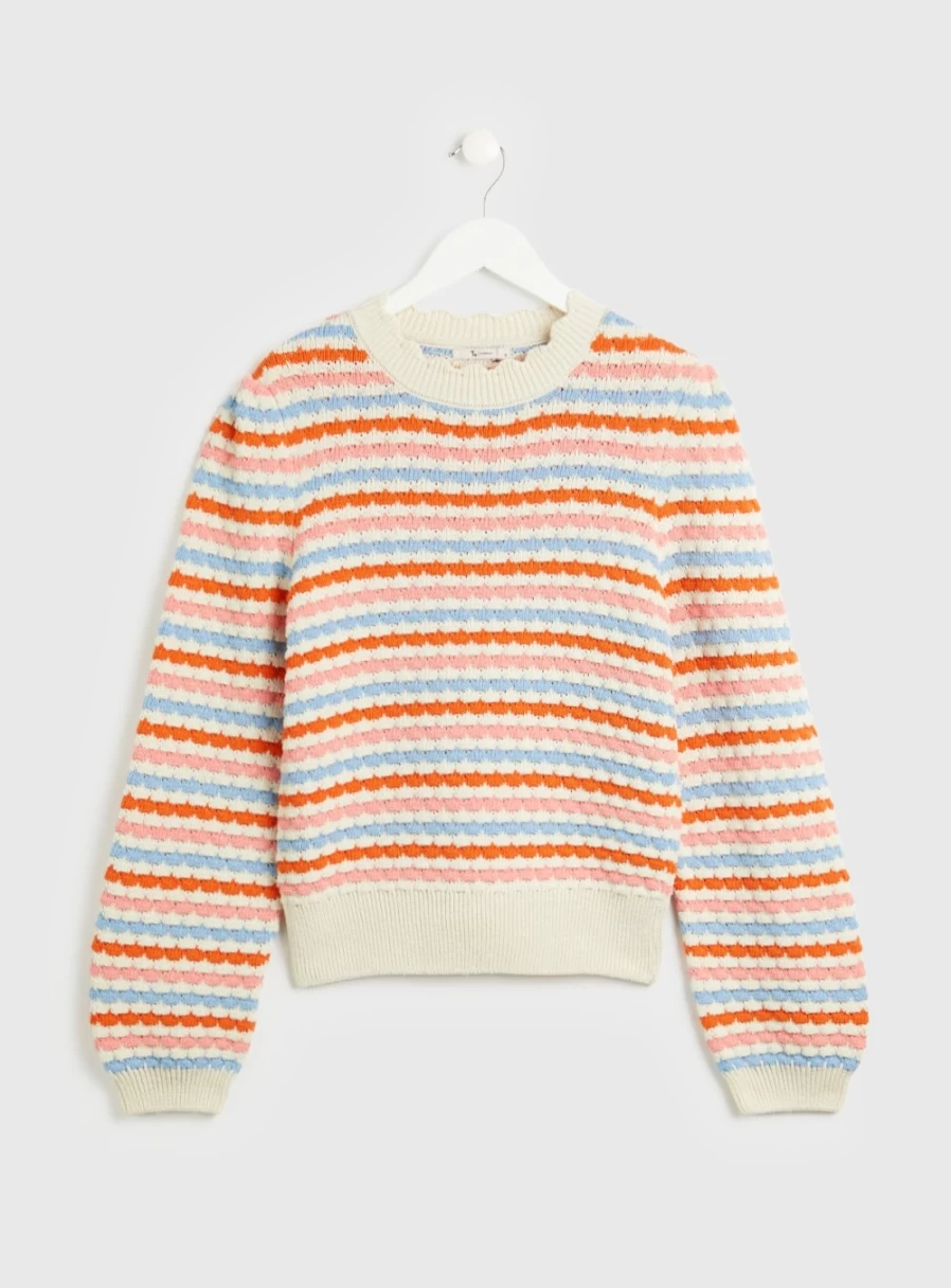 Tu Women's Stripe Textured Scallop Knit Jumper 2024