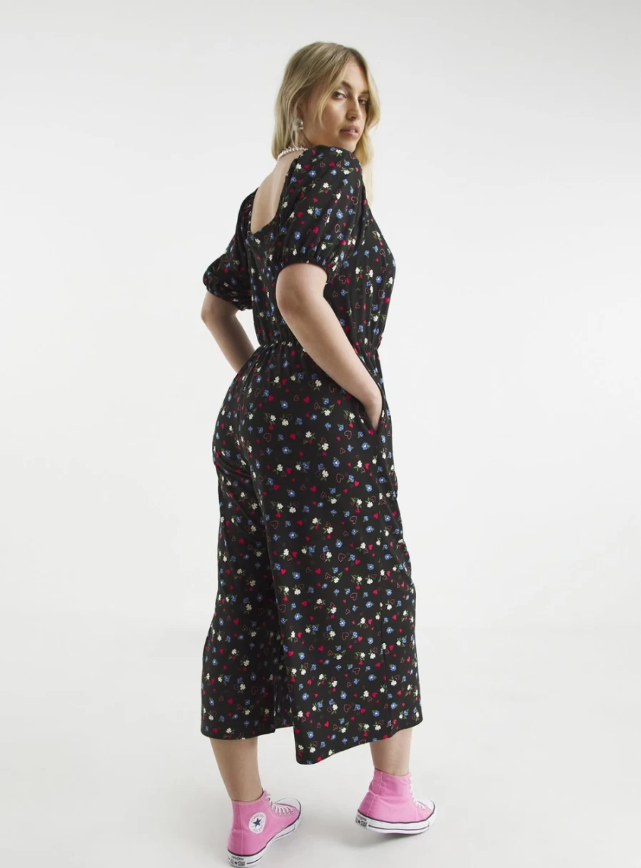 Simply Be Women's Black Floral Print Supersoft Jersey Jumpsuit - Size 28 Casual Romper