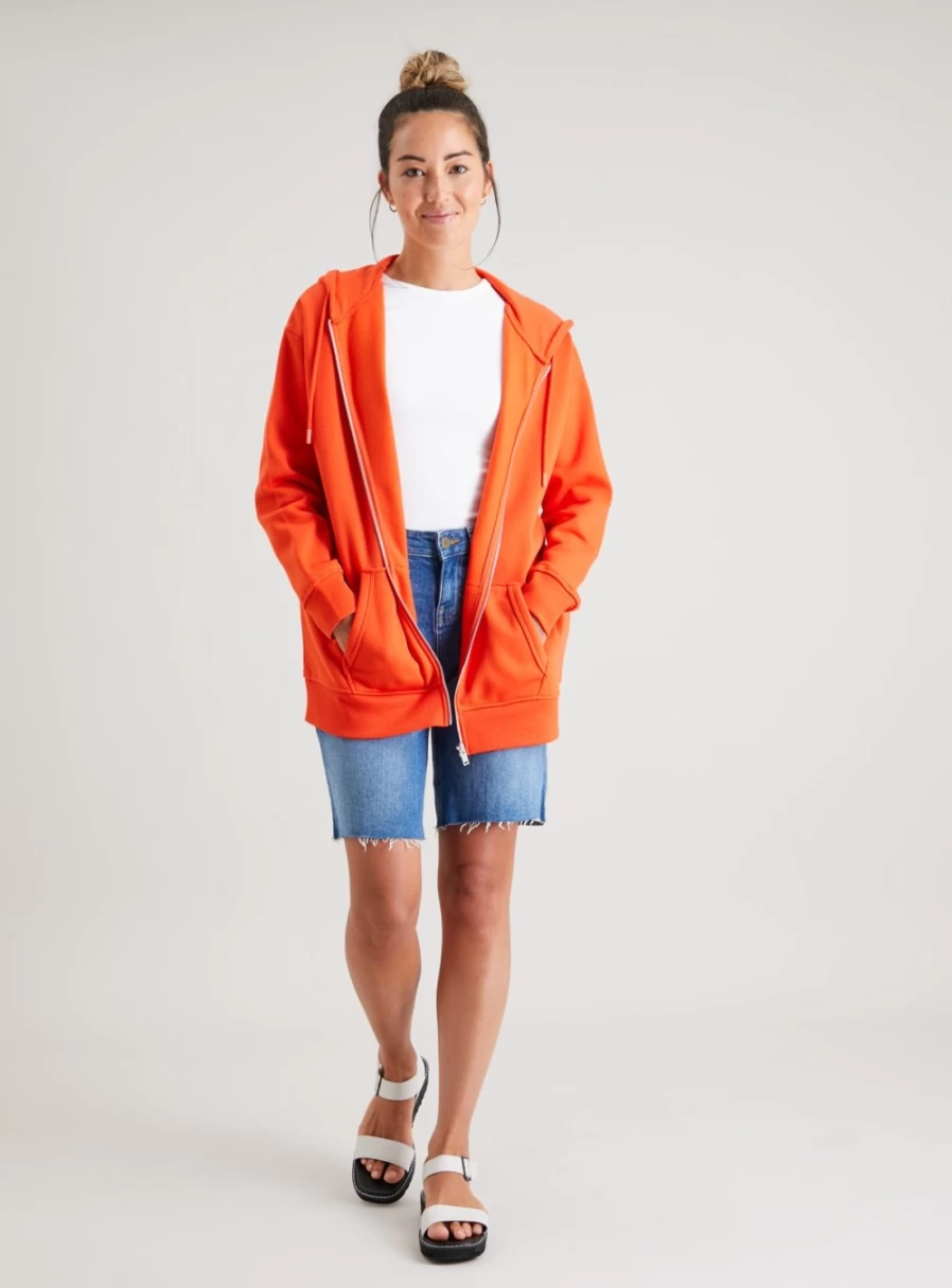 Tu Women's Red Oversized Zip-Up Hoodie - Comfortable Fleece Pullover with Front Pockets