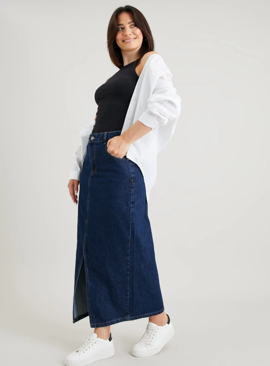 Tu Women's Dark Denim Midi Skirt - Classic 10" Length for Stylish Outfits