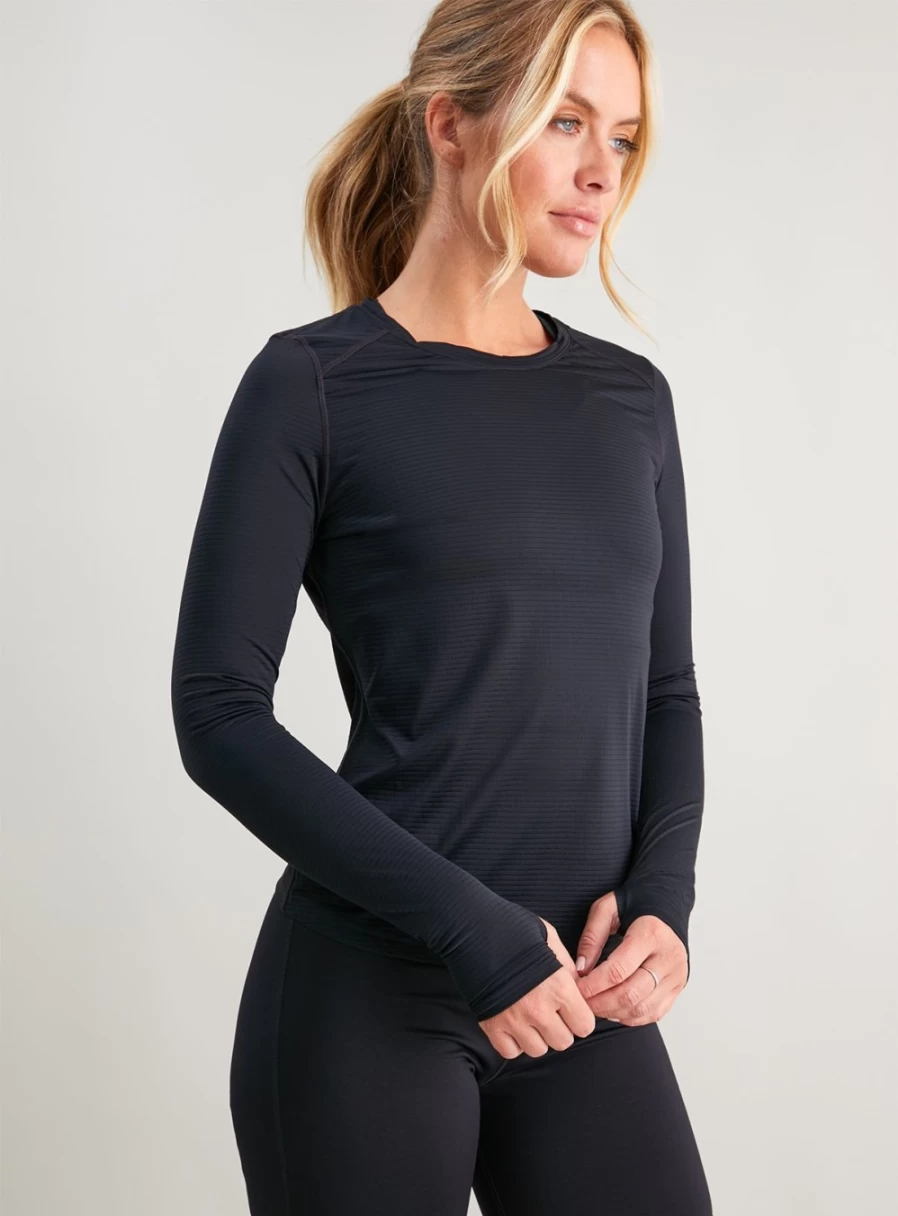 Tu Women's Active Black Long Sleeve T-Shirt - Comfortable Workout Top for Fitness & Casual Wear