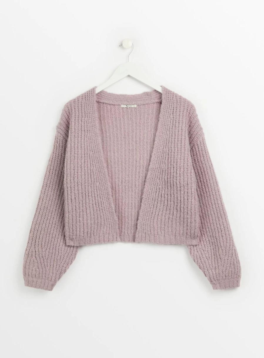 Tu Women's Lilac Ribbed Cropped Cardigan - Soft Knit Button-Up Sweater