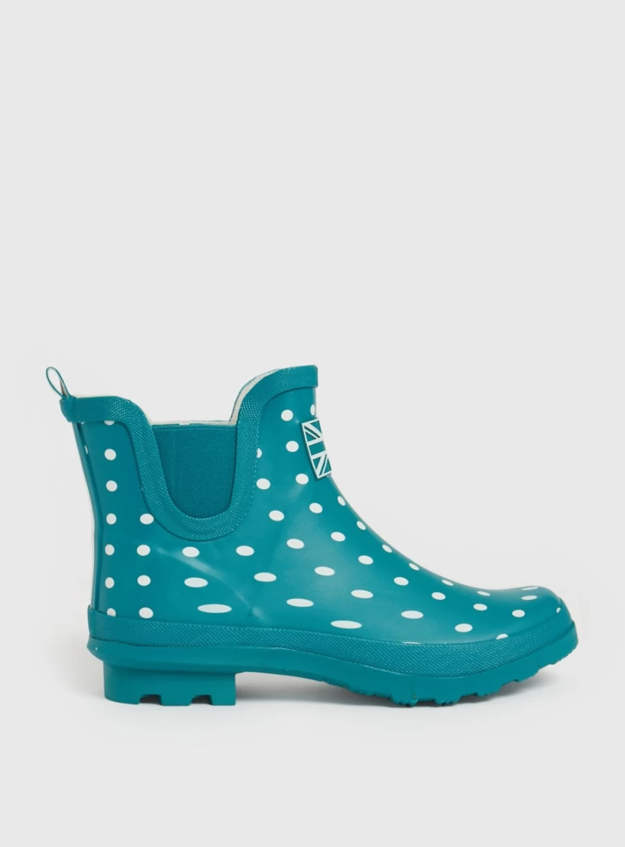 Tu Women's Teal Chelsea Boot Wellies - Waterproof Spot Print Rain Boots Size 5