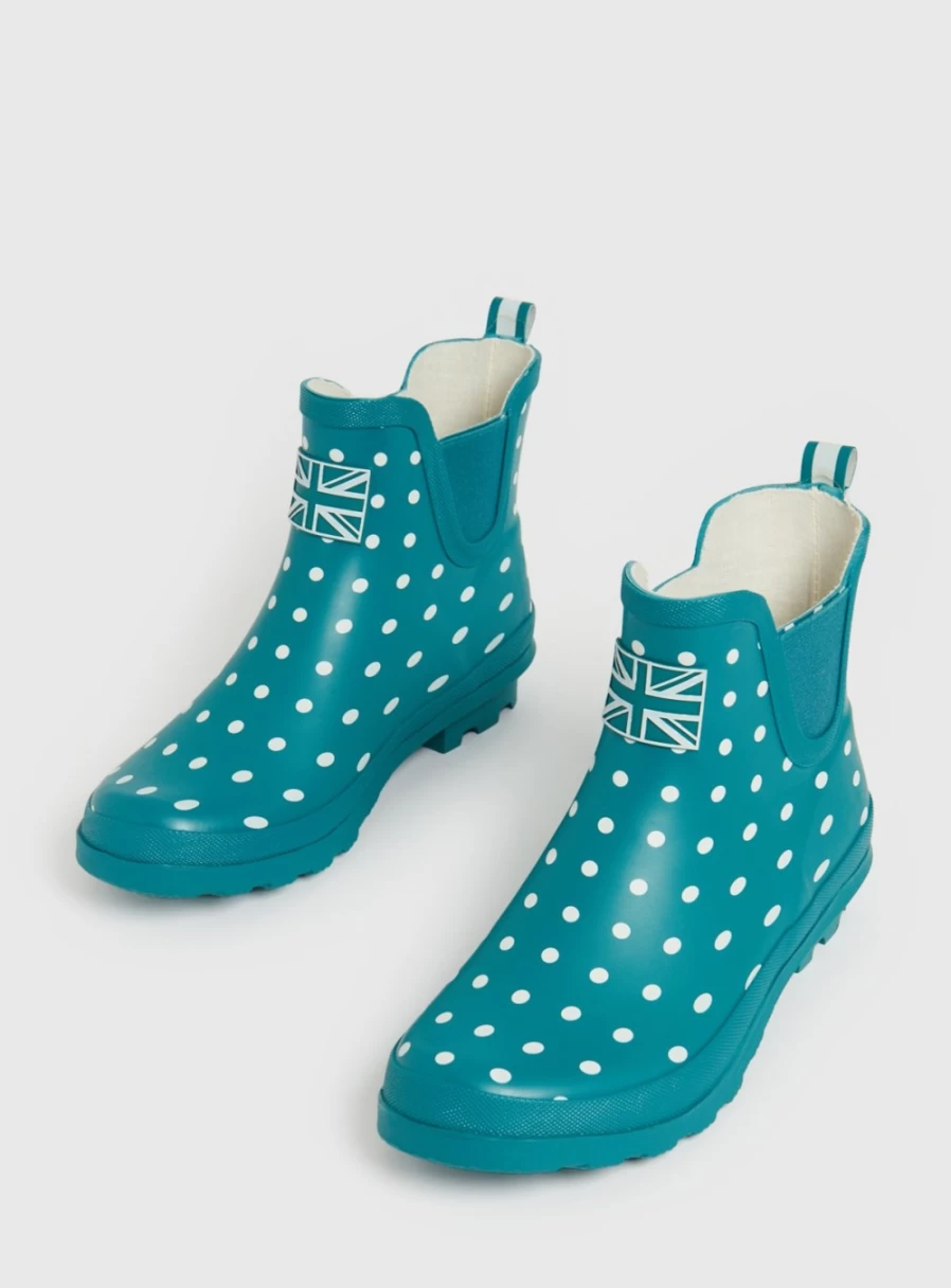 Tu Women's Teal Chelsea Boot Wellies - Waterproof Spot Print Rain Boots Size 5