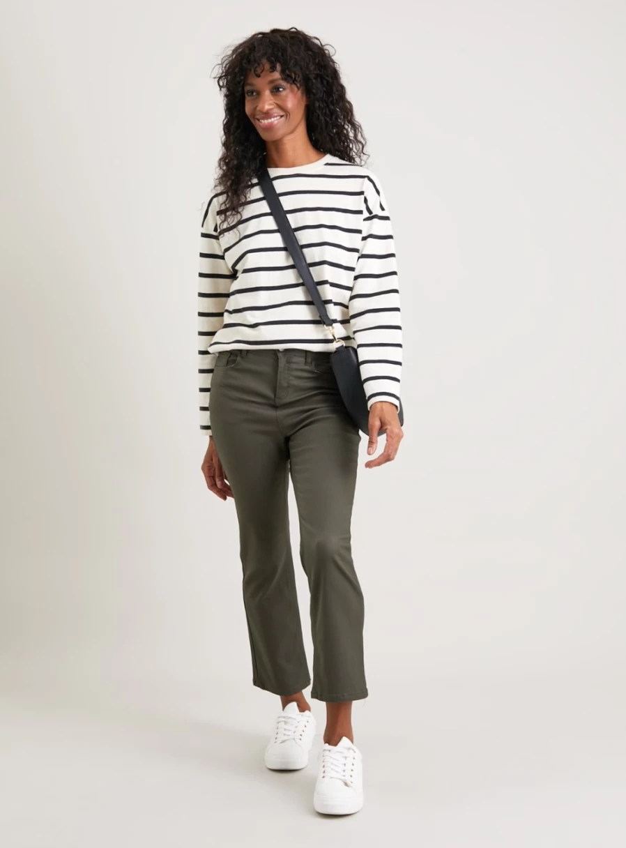 Women's High-Waisted Khaki Coated Kick Flare Jeans by Tu - 12R Stretch Denim Pants for a Trendy Look