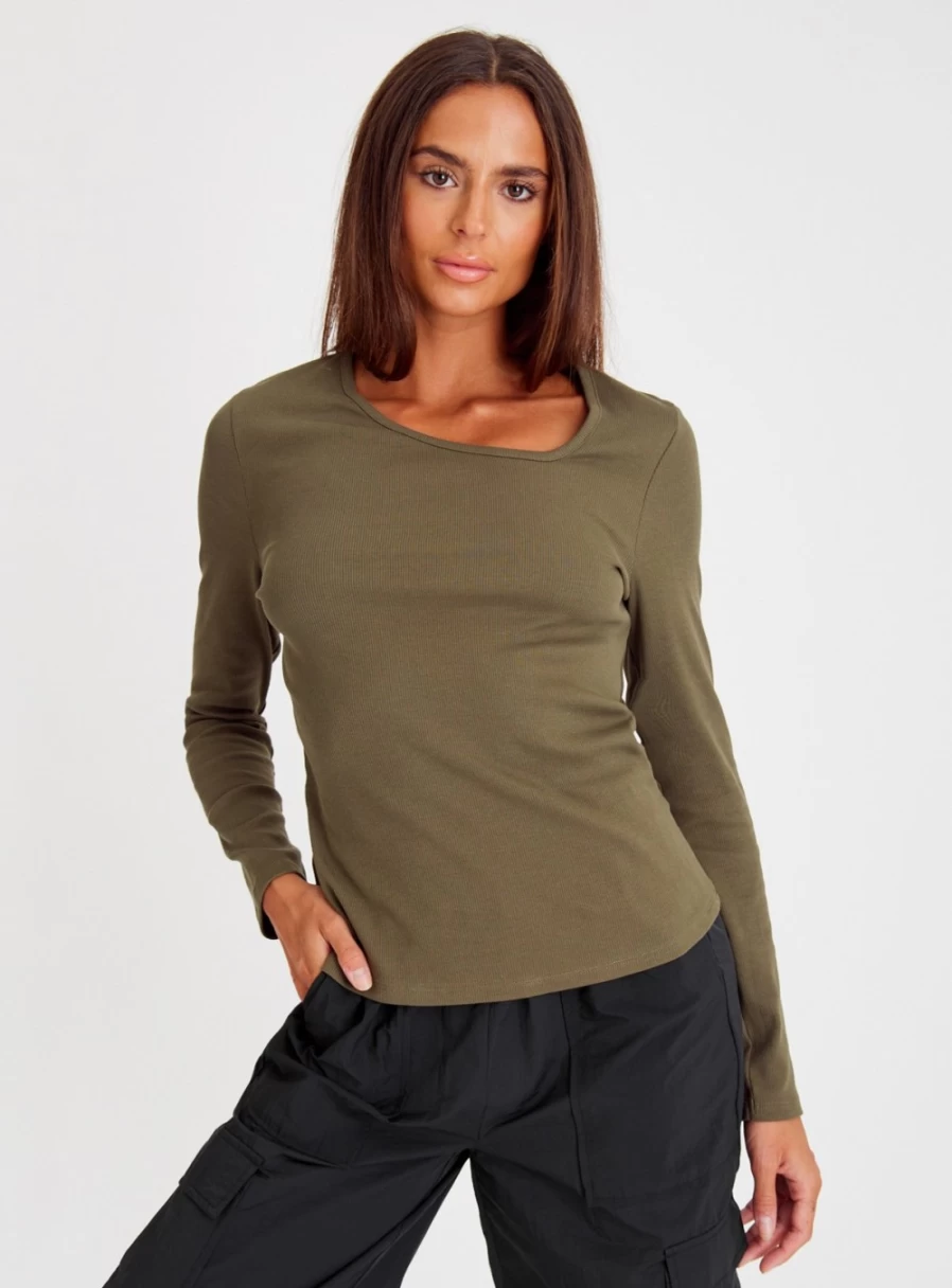 "Tu Women's Khaki Asymmetrical Top - Stylish 16 Design"