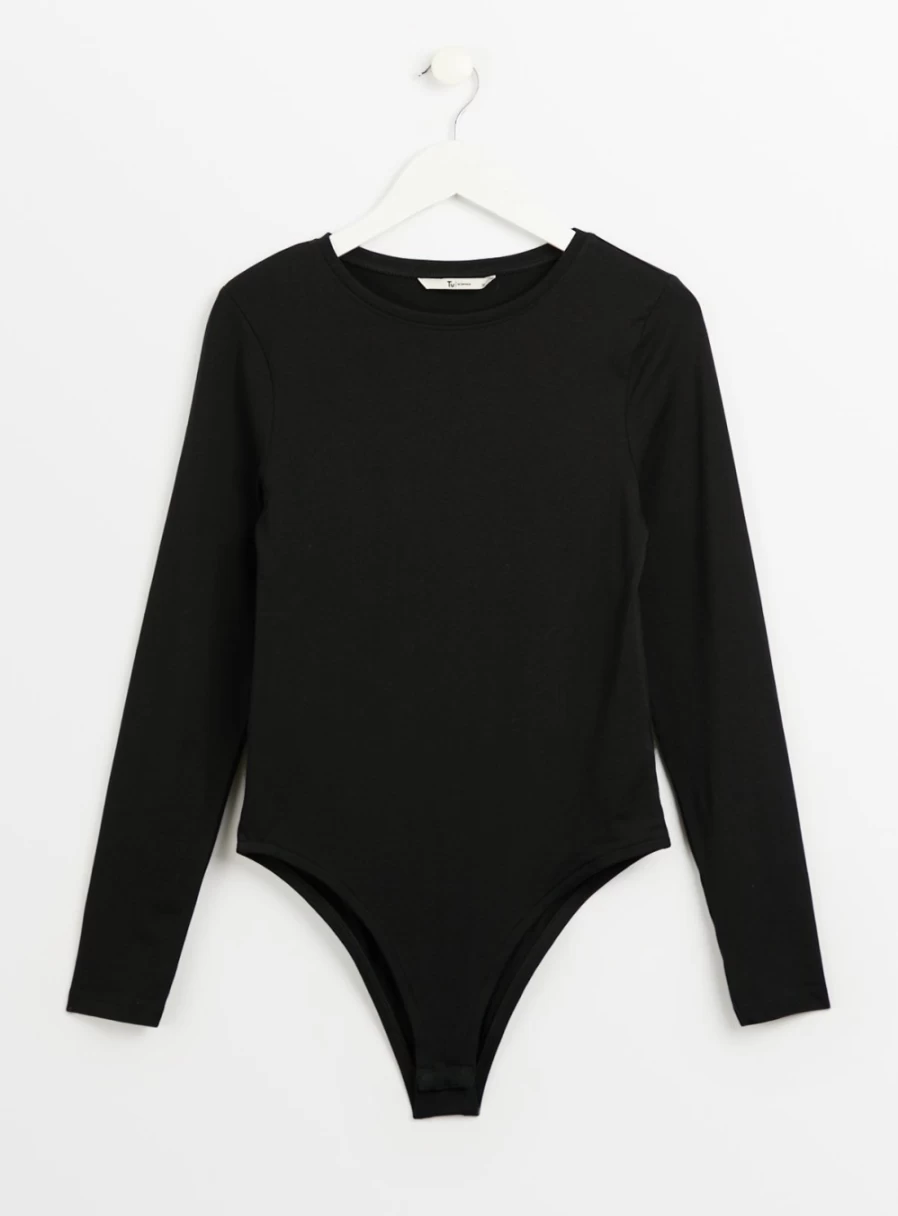Tu Women's Black Long Sleeve Bodysuit - Stretch Fitted Comfortable Basic 14