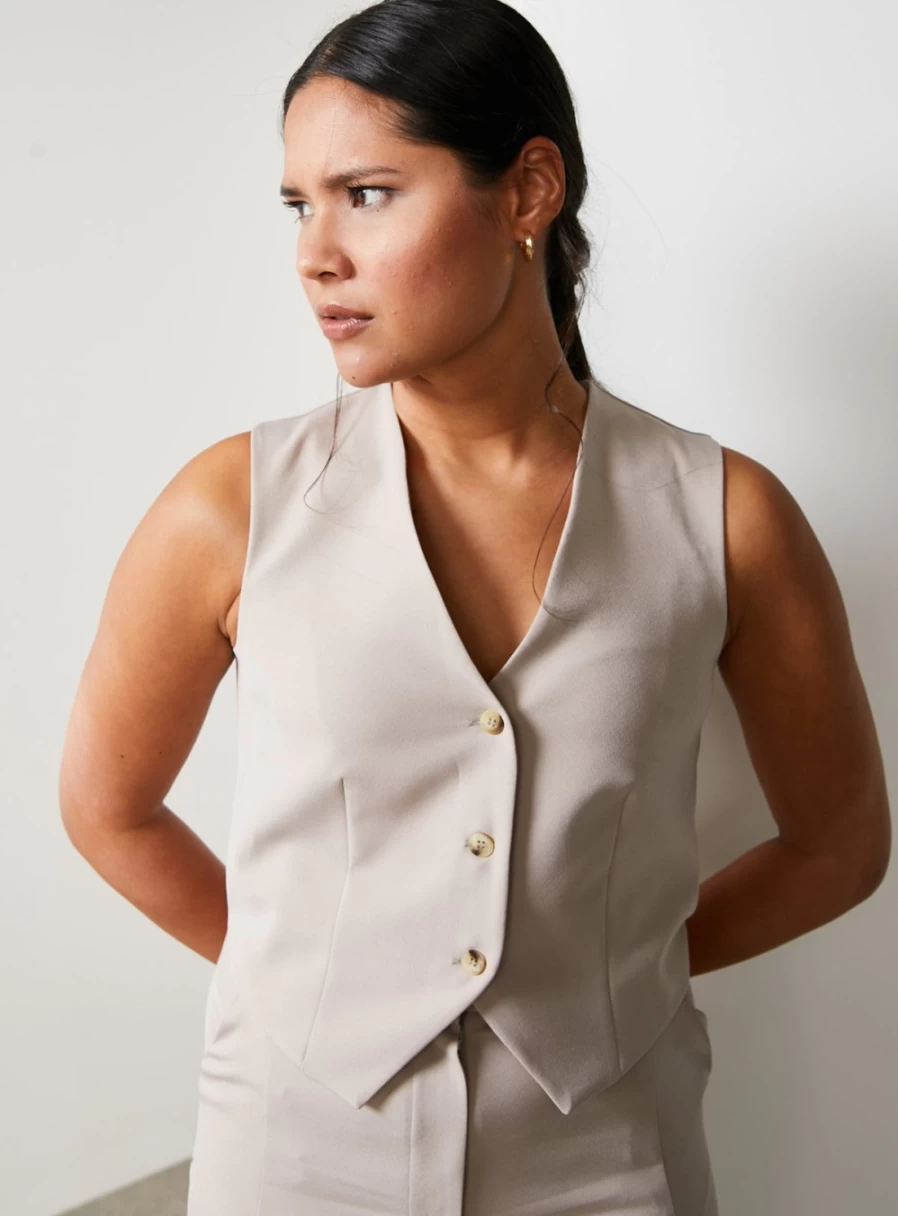 "For All The Love Women's Stone Smart Fitted Waistcoat - Stylish & Comfortable Vest"
