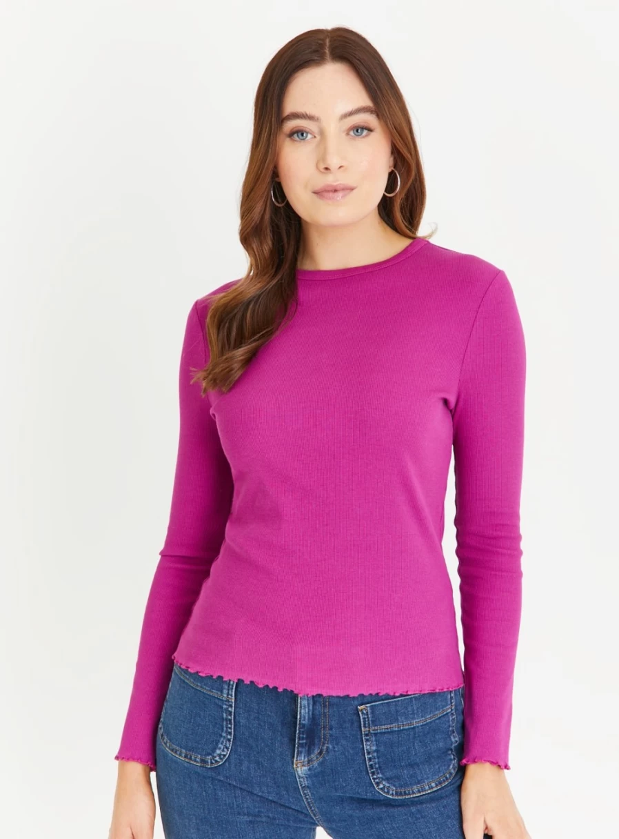 "Tu Women's Pink Lettuce Hem Top - Stylish Casual Blouse for Women"