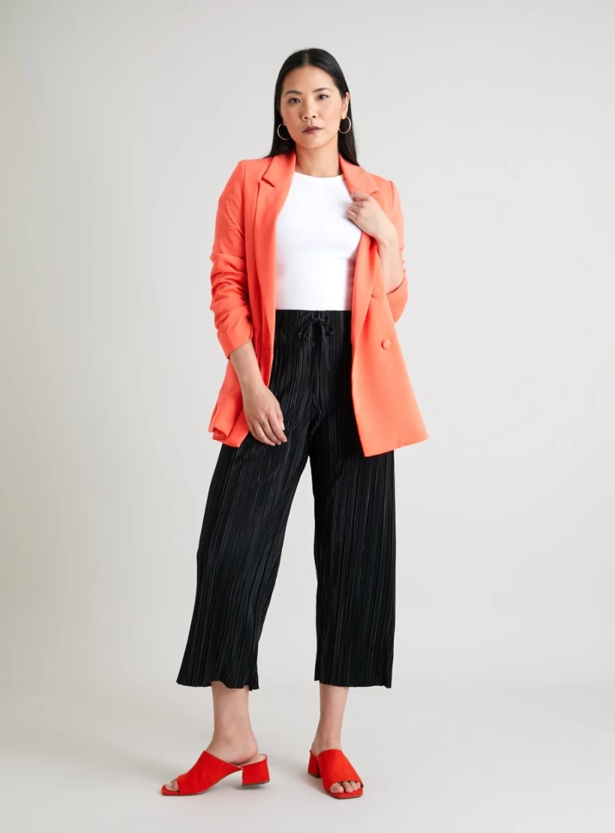 Tu Women's Black Plisse Wide Leg Trousers - Comfortable High Waist Palazzo Pants for Casual Wear