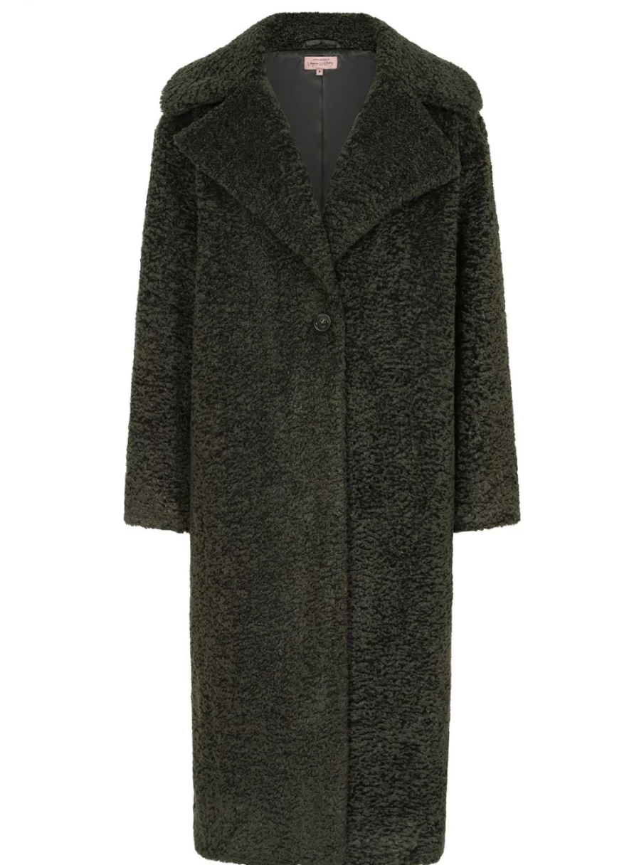 Vogue Williams Women's Green Teddy Coat - Soft Winter Outerwear Size 16