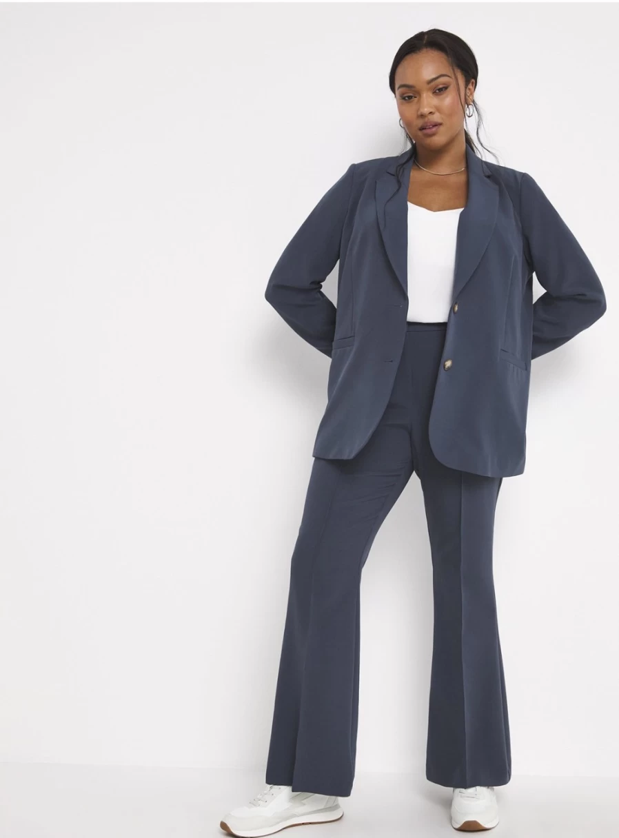 Simply Be Women's Blue Flared Tailored Trousers - Size 32 | High-Waisted Wide-Leg Pants for Women