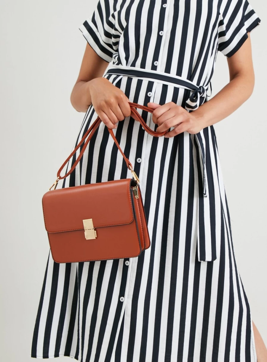 TU Women's Tan Leather Satchel Crossbody Bag - One Size Fashion Handbag