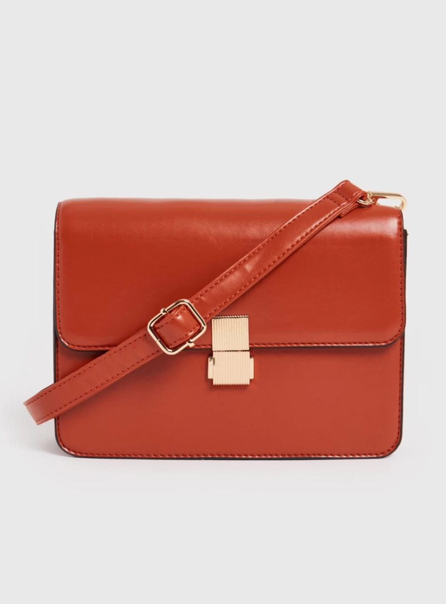 TU Women's Tan Leather Satchel Crossbody Bag - One Size Fashion Handbag