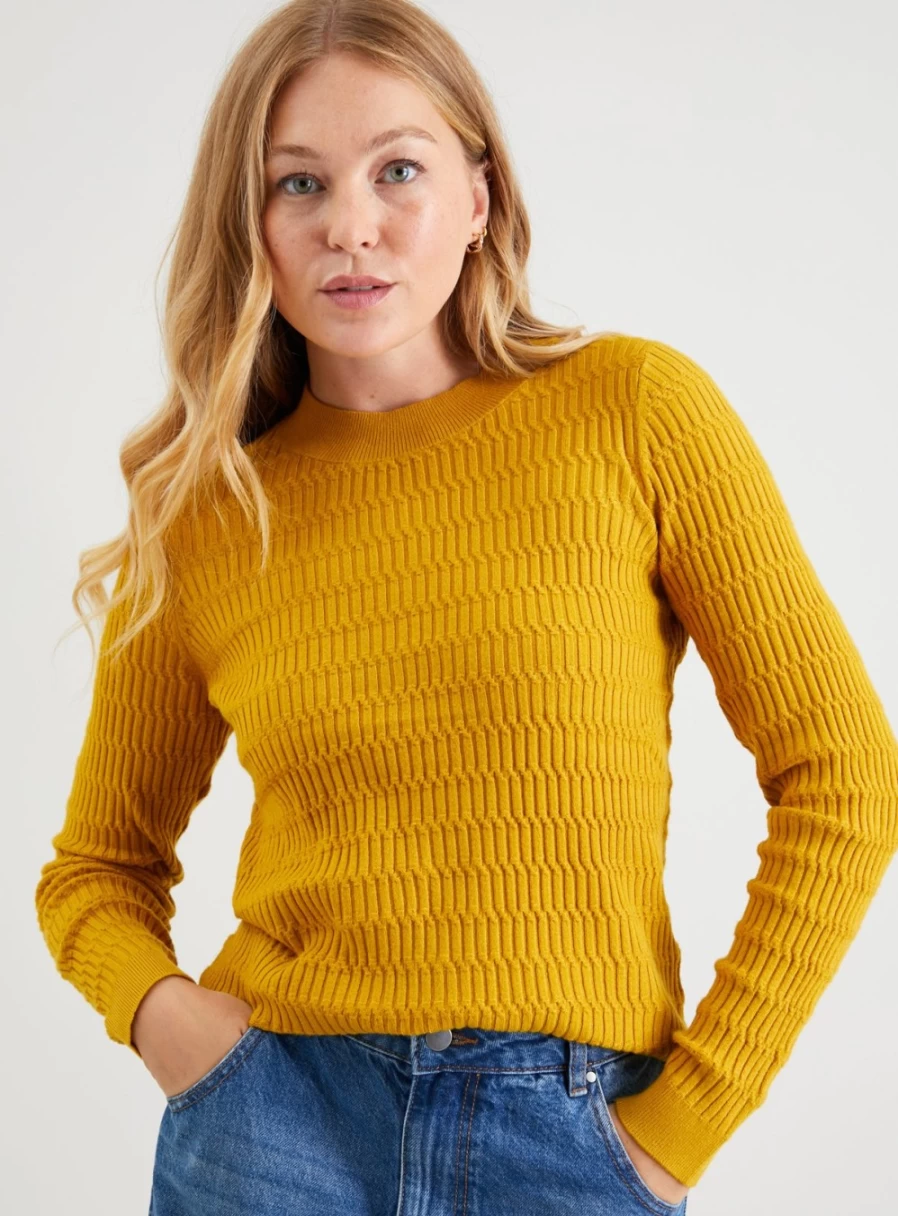 Tu Women's Mustard Mini Cable Knit Soft Touch Jumper Sweater Size 10