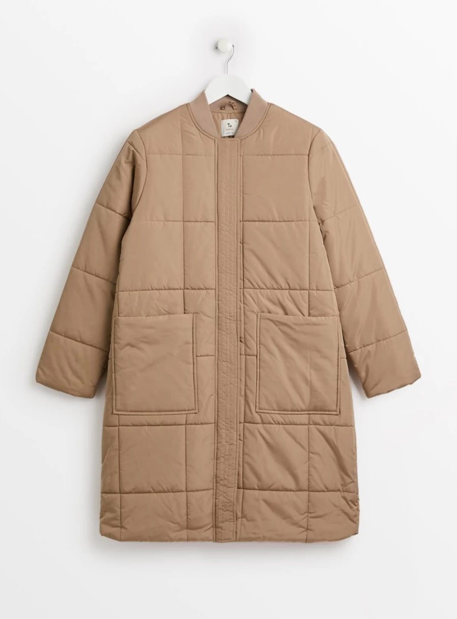 Tu Petite Women's Neutral Grid Quilted Coat - Petite Size 12 Lightweight Jacket