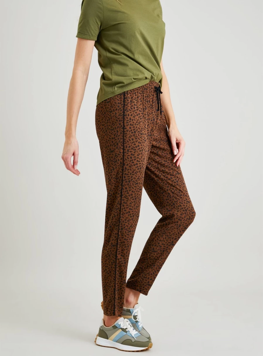Tu Women's Brown Animal Print Joggers with Side Stripes - Casual Comfort Fit Pants