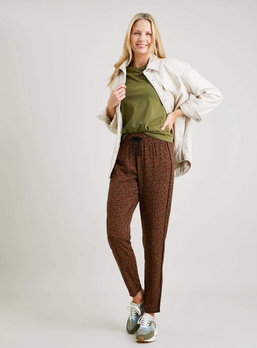 Tu Women's Brown Animal Print Joggers with Side Stripes - Casual Comfort Fit Pants