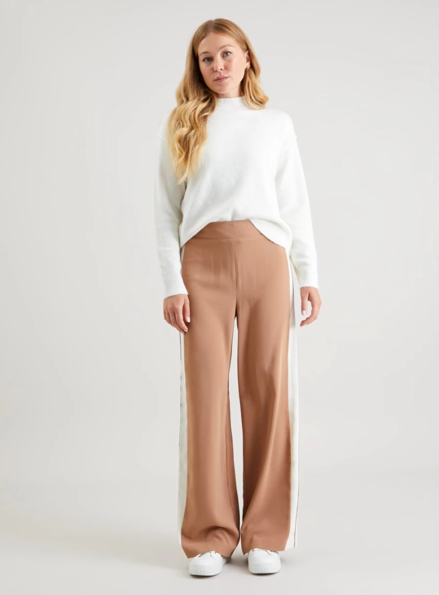 Tu Women's Camel Wide Leg Stripe Pull On Trousers 22R - Comfortable High Waist Casual Pants