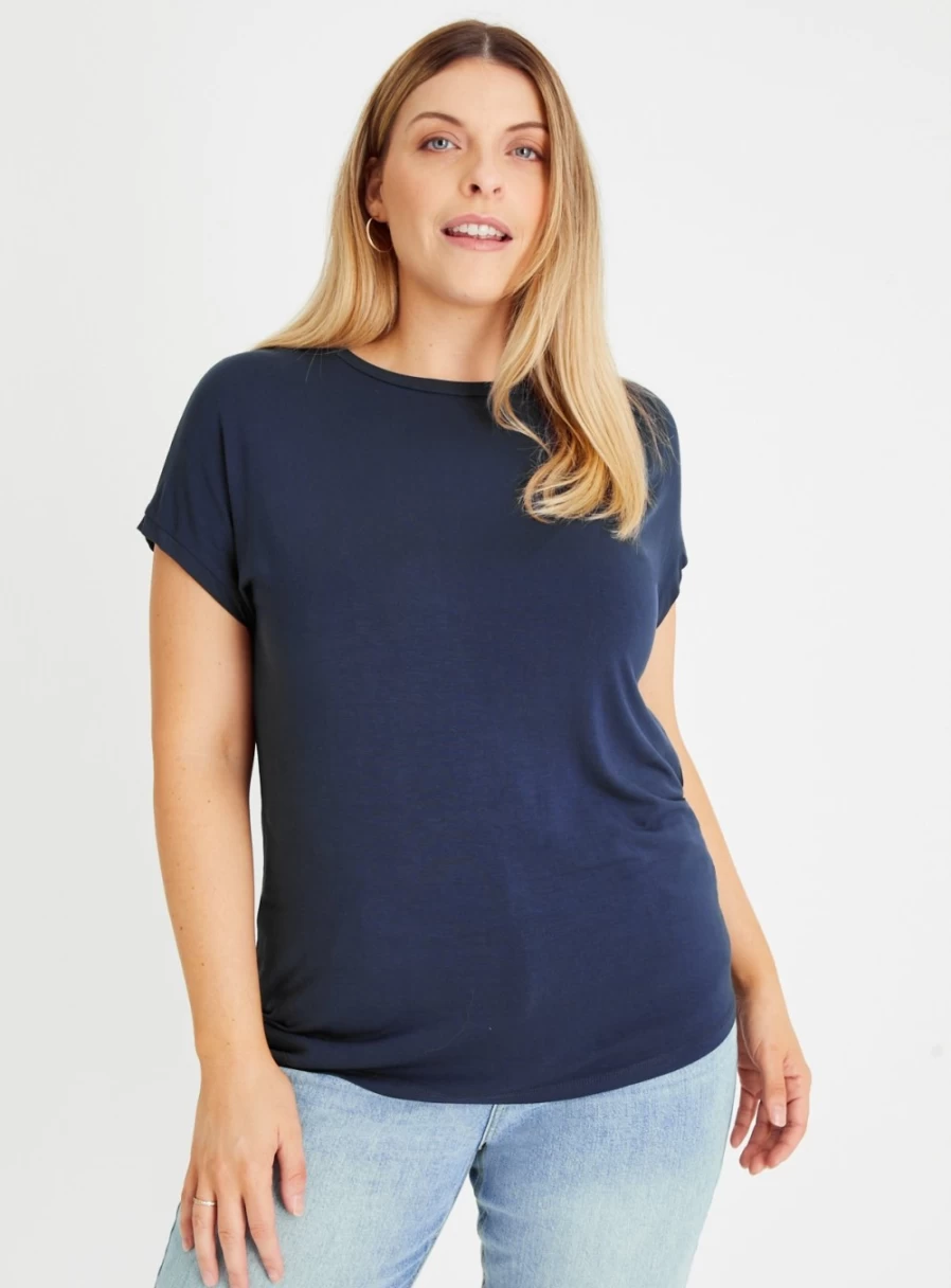 "Tu Women's Navy Relaxed Fit Casual Top - Comfortable Loose Fit Blouse"