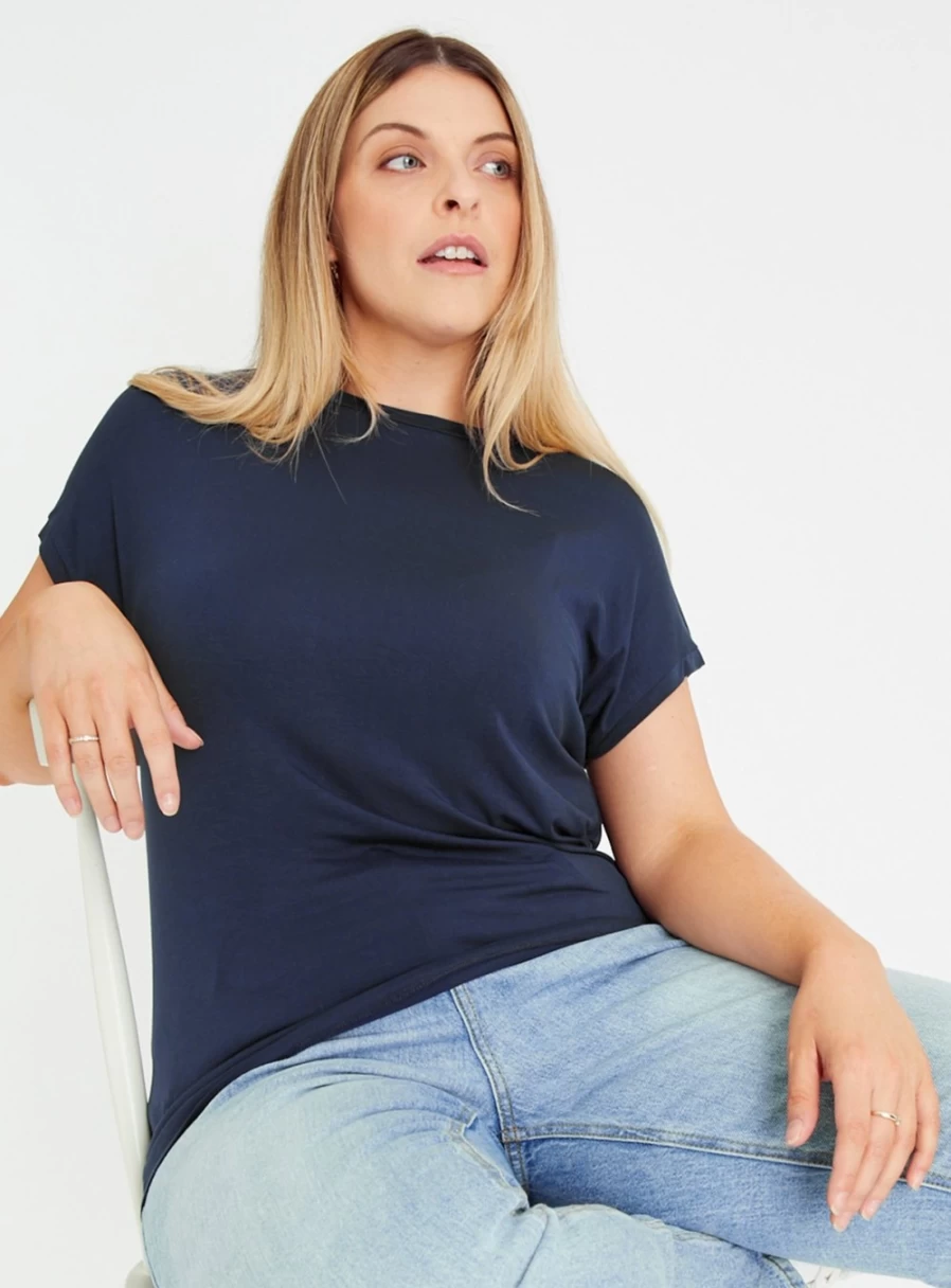 "Tu Women's Navy Relaxed Fit Casual Top - Comfortable Loose Fit Blouse"