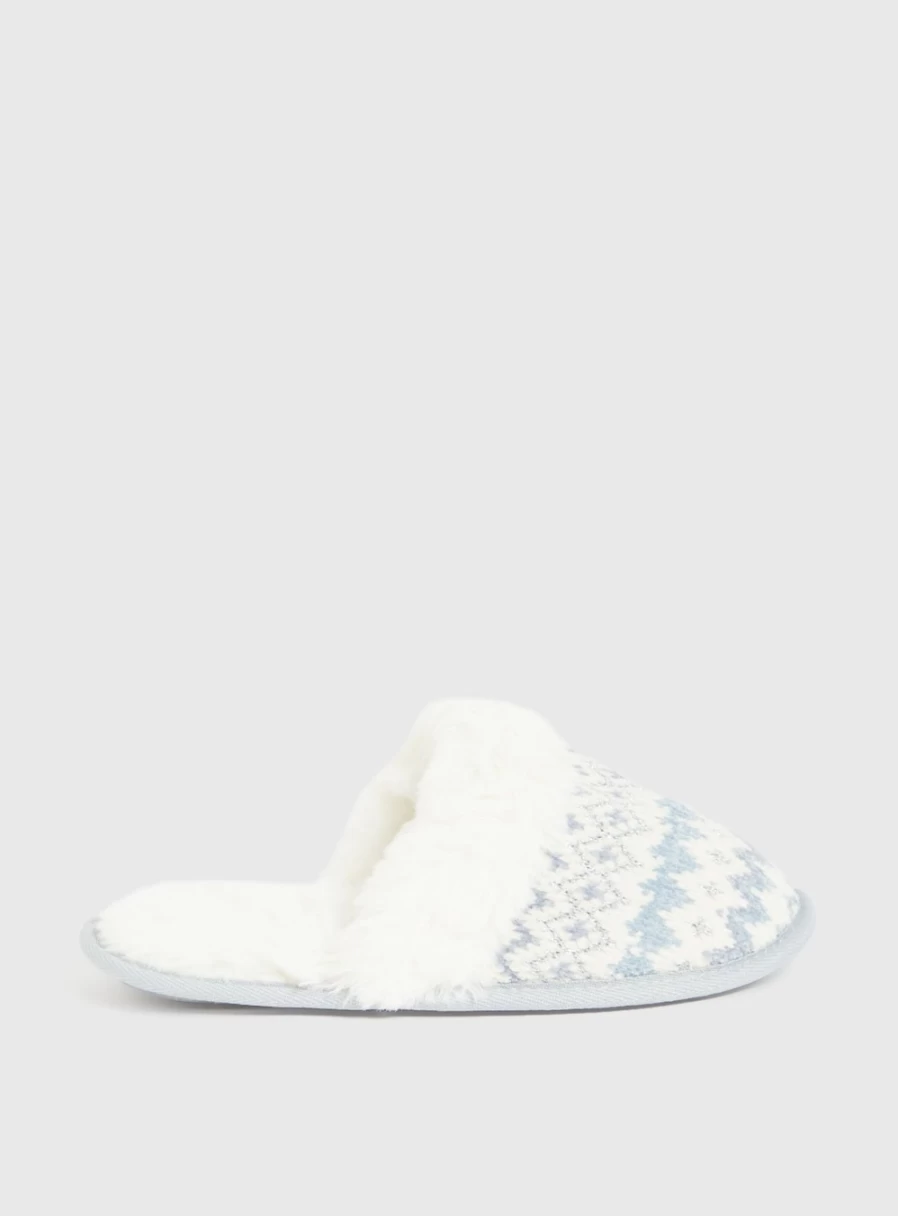 Tu Women's Blue Knitted Mule Slippers Soft Comfort House Shoes