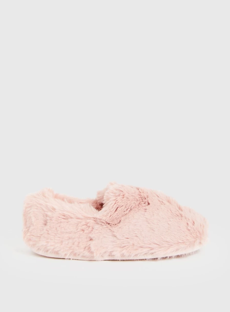 Tu Women's Blush Pink Faux Fur Slippers - Cozy Indoor Slide House Shoes