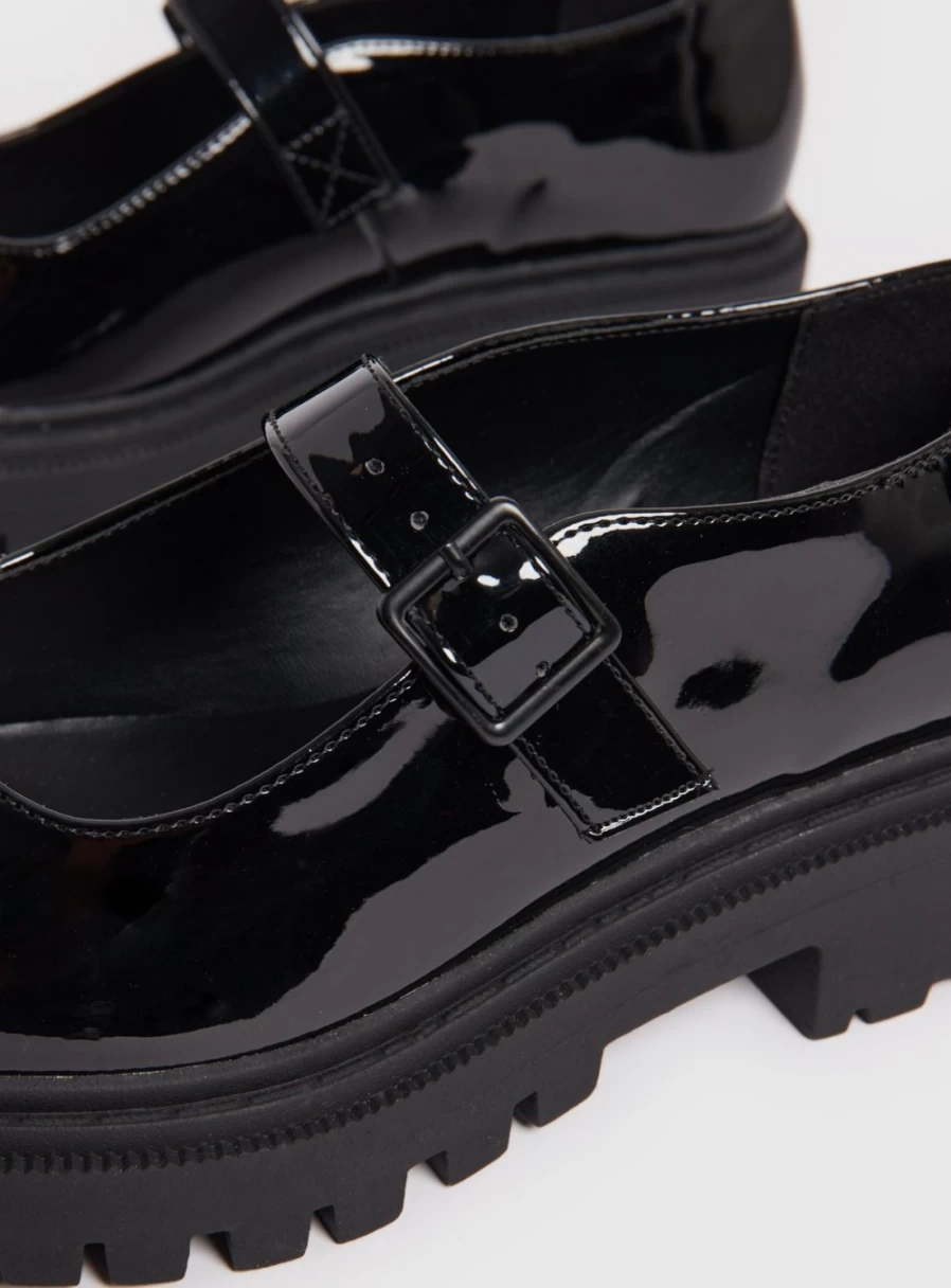 "Tu Women's Black Patent Chunky Mary Jane Shoes - Stylish & Comfortable Heels for Women"