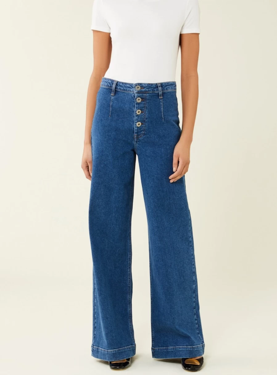 Finery Women's Mid Blue Wide Leg Tally Jeans - Size 26