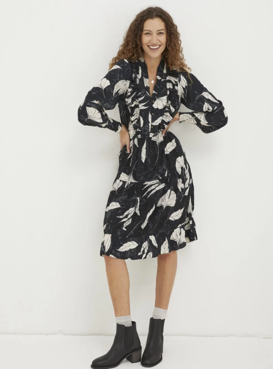 FatFace Women's Darcey Twilight Leaves Dress - Size 10 Floral Summer Casual Wear