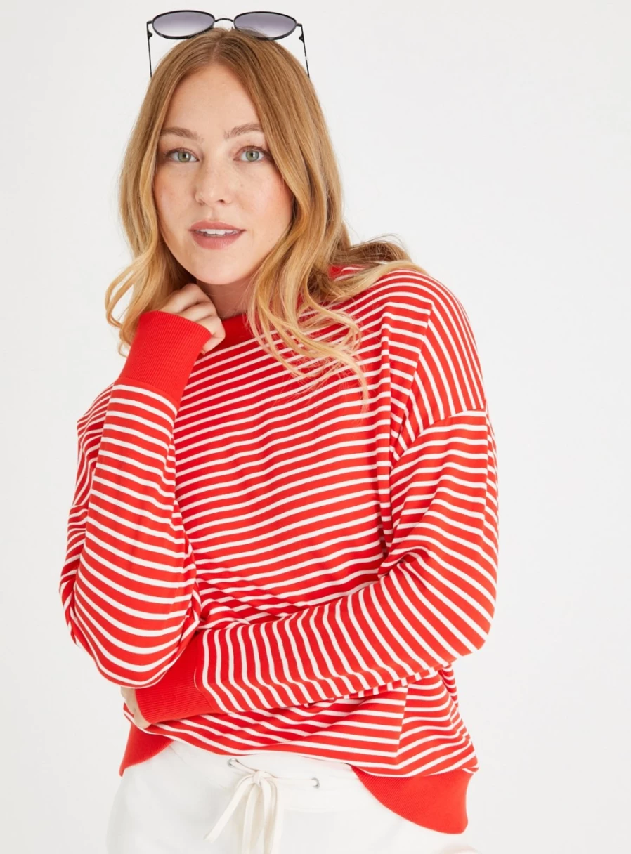 Tu Women's Red Stripe Oversized Sweatshirt - Comfortable Casual Pullover M Size