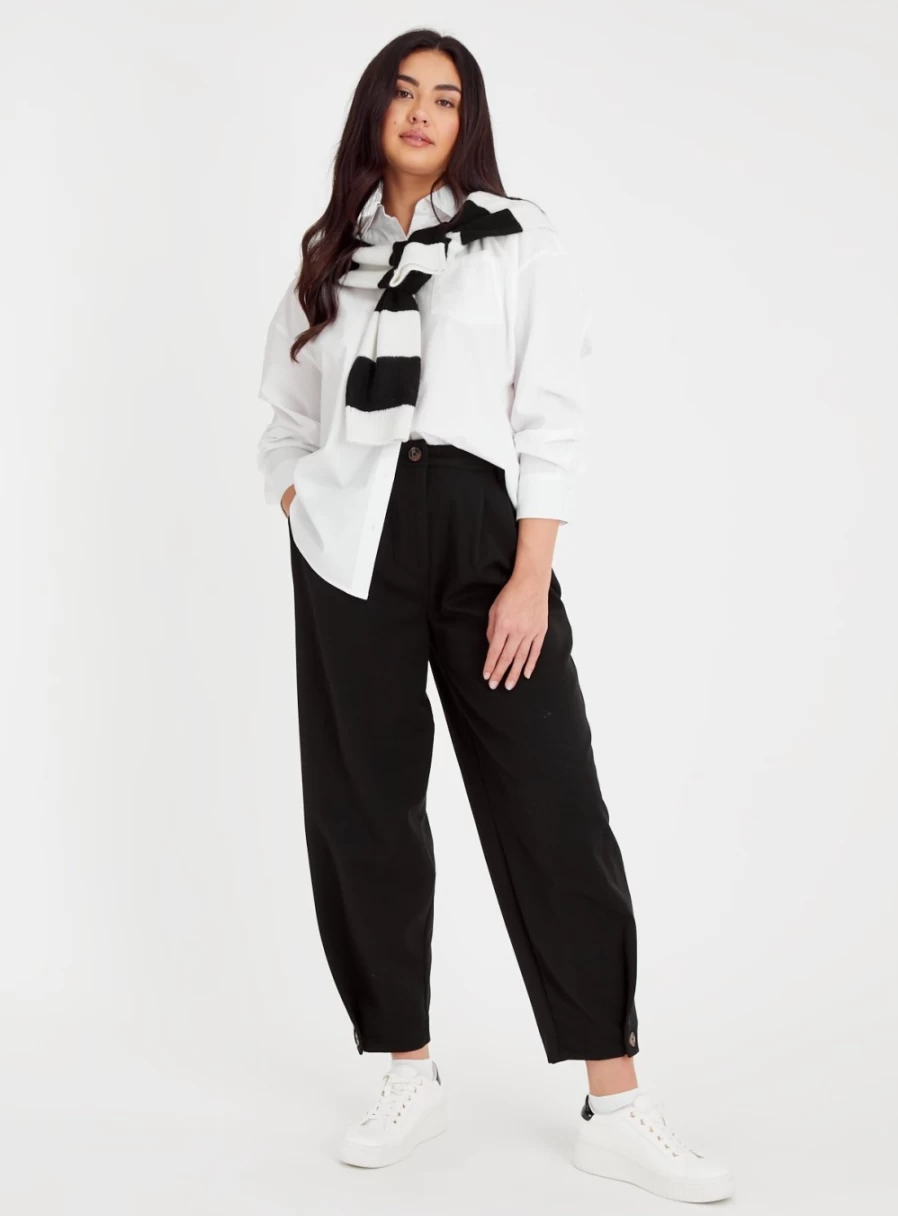 "Tu Women's Black High-Waisted Barrel Leg Trousers Size 18"