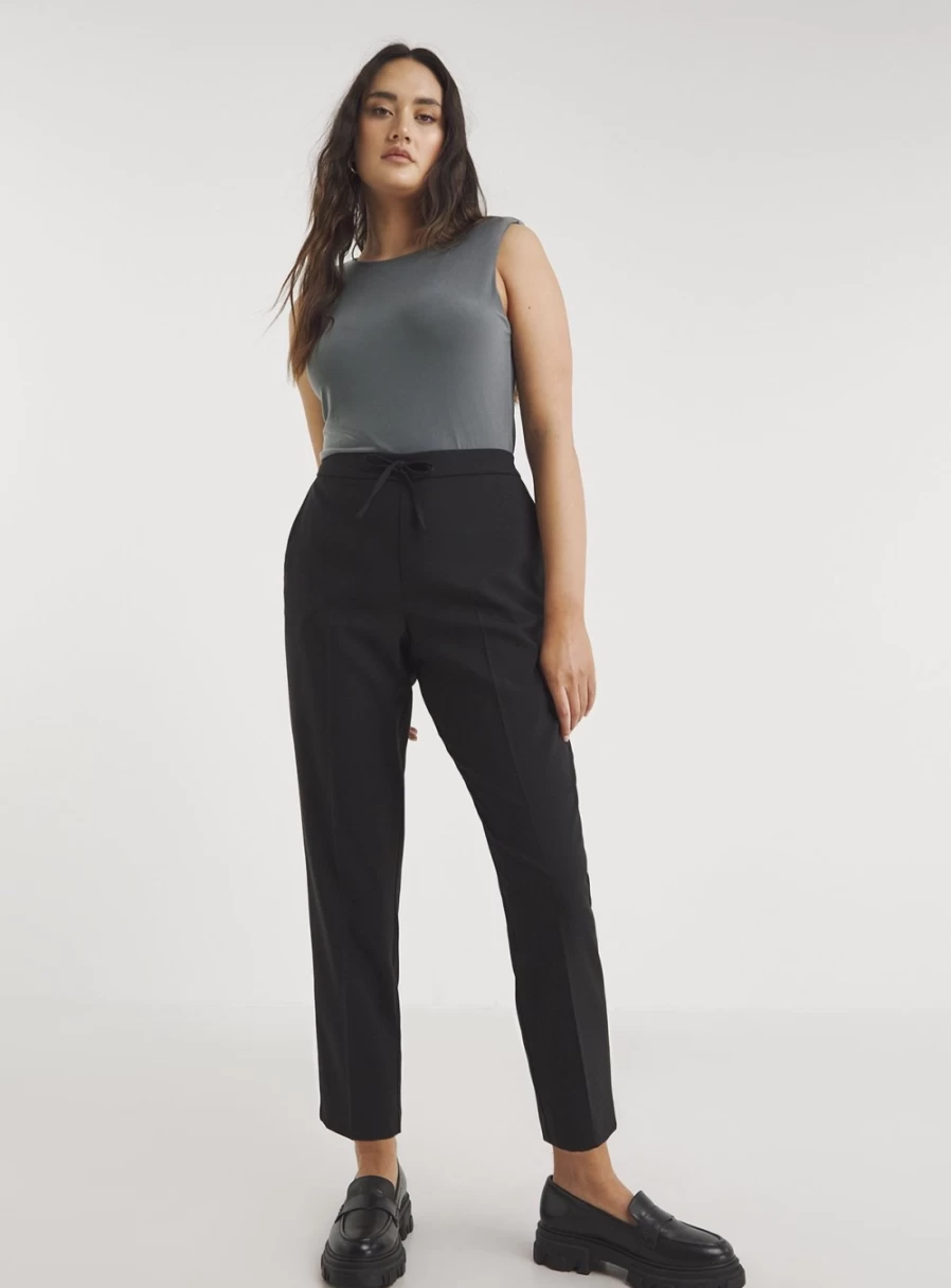 Simply Be Women's Black High-Waist Tie Detail Office Trousers - Size 30 Workwear Pants