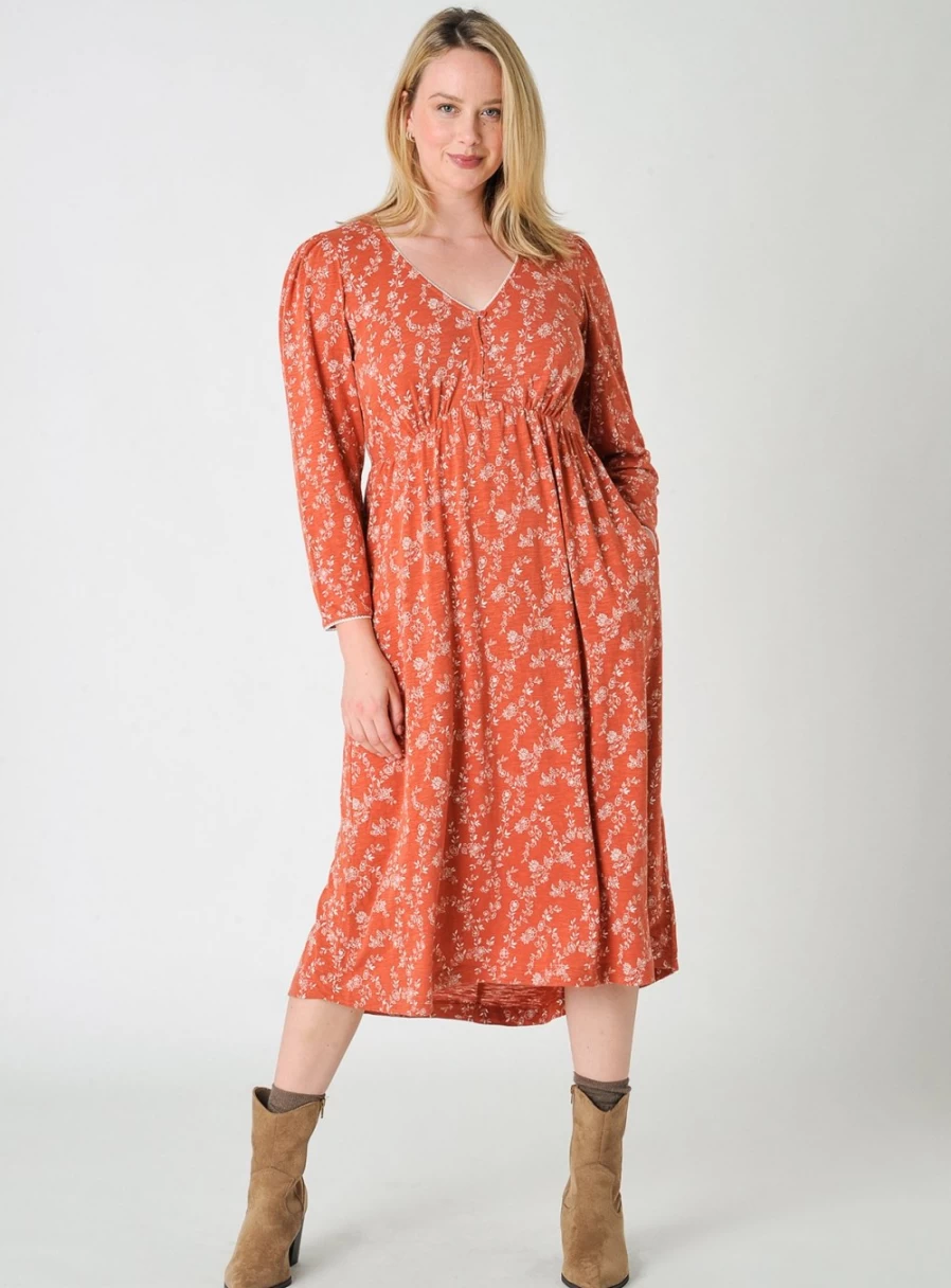 Burgs Women's Whimble Floral Print Dress in Burnt Orange - Size 12