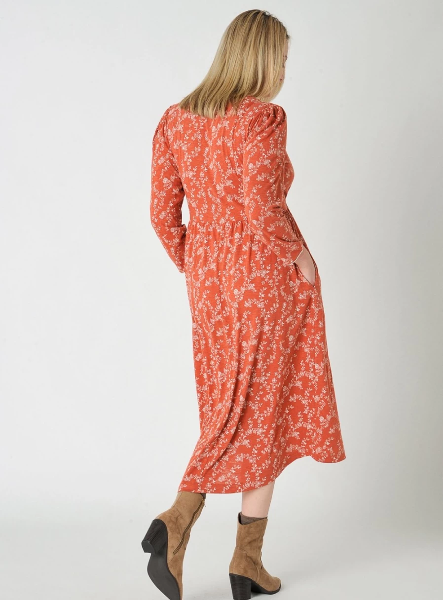 Burgs Women's Whimble Floral Print Dress in Burnt Orange - Size 12