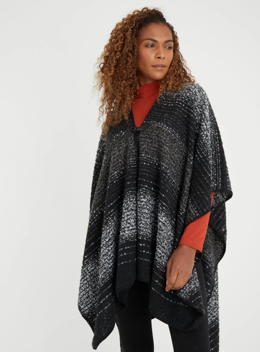 "Tu Women's Black Boucle Stripe Cape - One Size Fashionable Outerwear"