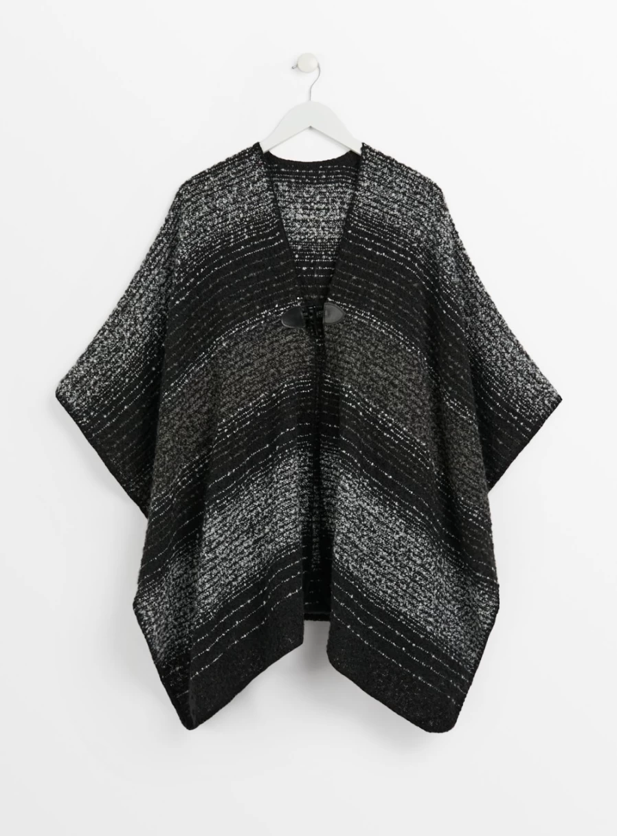"Tu Women's Black Boucle Stripe Cape - One Size Fashionable Outerwear"